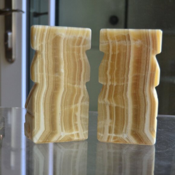 Aztec North American Onyx Aragonite Hand Carved Solid Pair Of Bookends - Picture 8 of 10